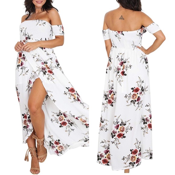 Dresses & Skirts - NWOT Boho Split Hem Maxi Floral Off Shoulder Dress